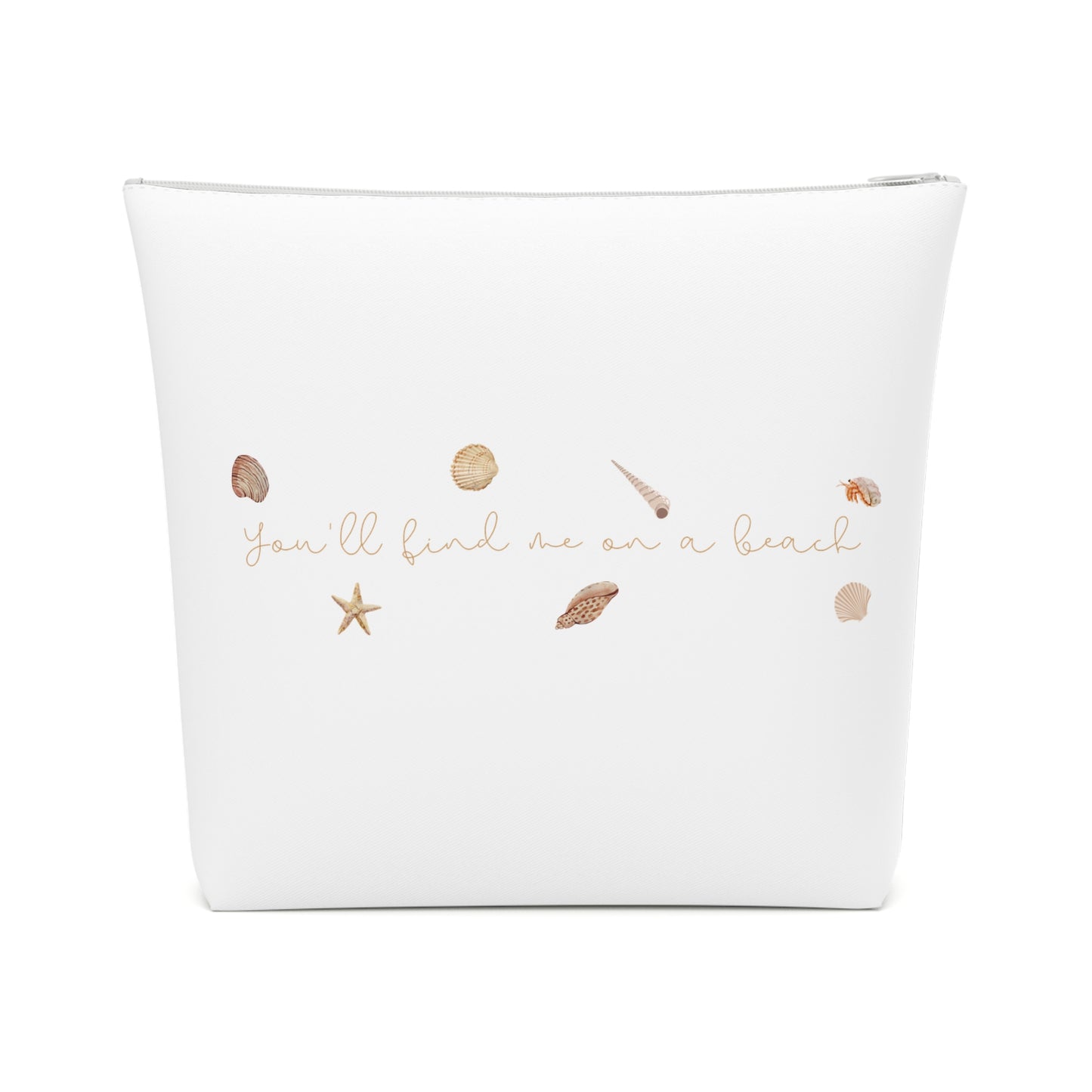 Beach girl aesthetic cosmetic bag - sand beige text