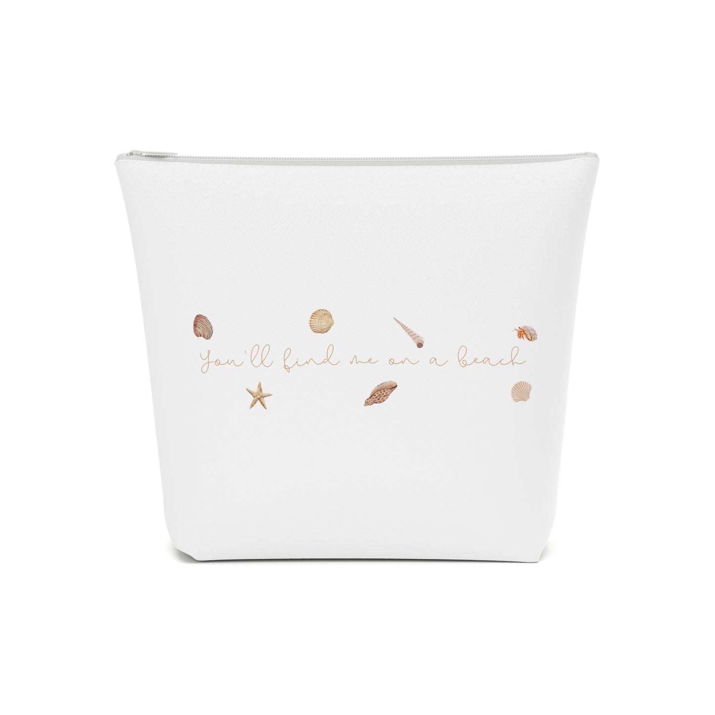 Beach girl aesthetic cosmetic bag - sand beige text