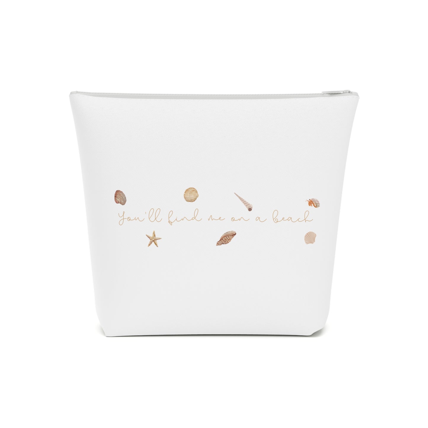 Beach girl aesthetic cosmetic bag - sand beige text