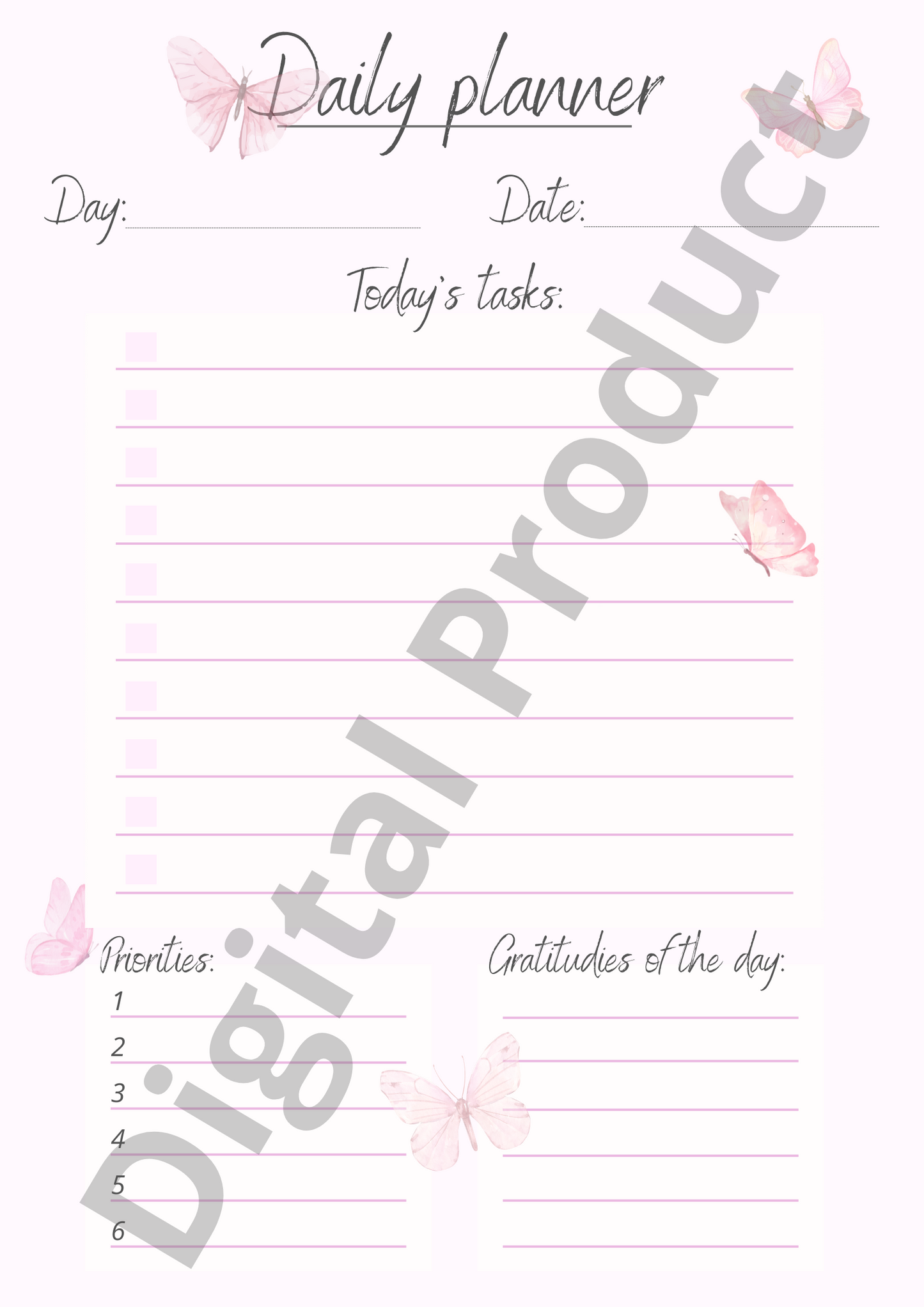 Daily planner - pink butterflies