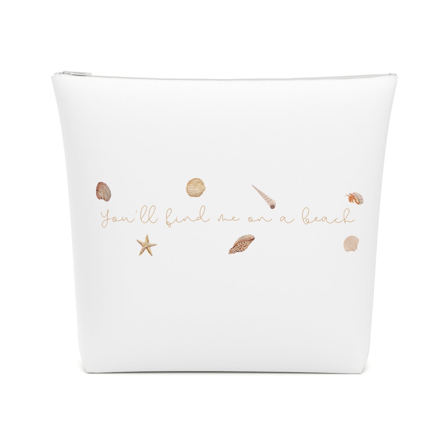 Beach girl aesthetic cosmetic bag - sand beige text