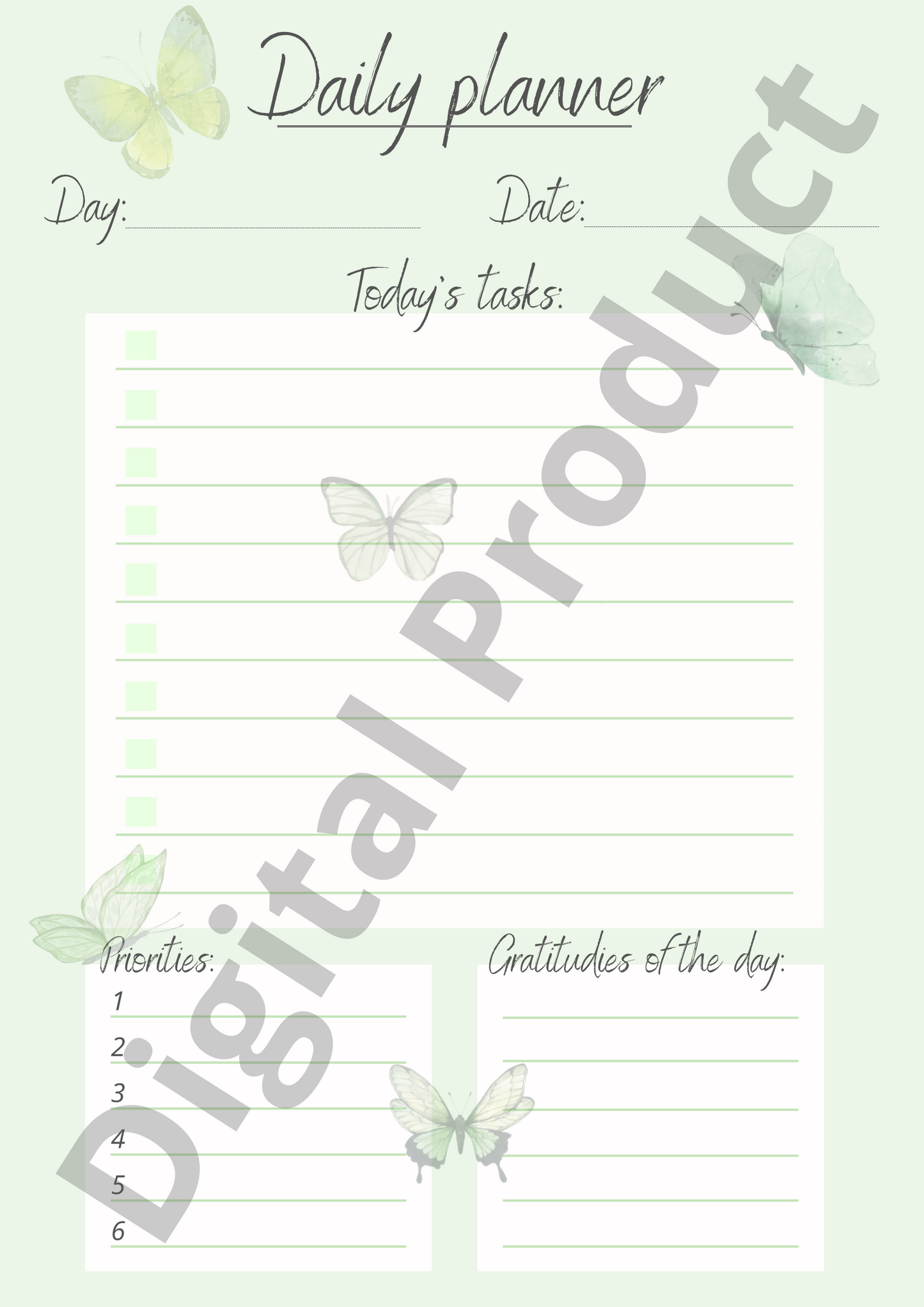 Daily planner - green butterflies