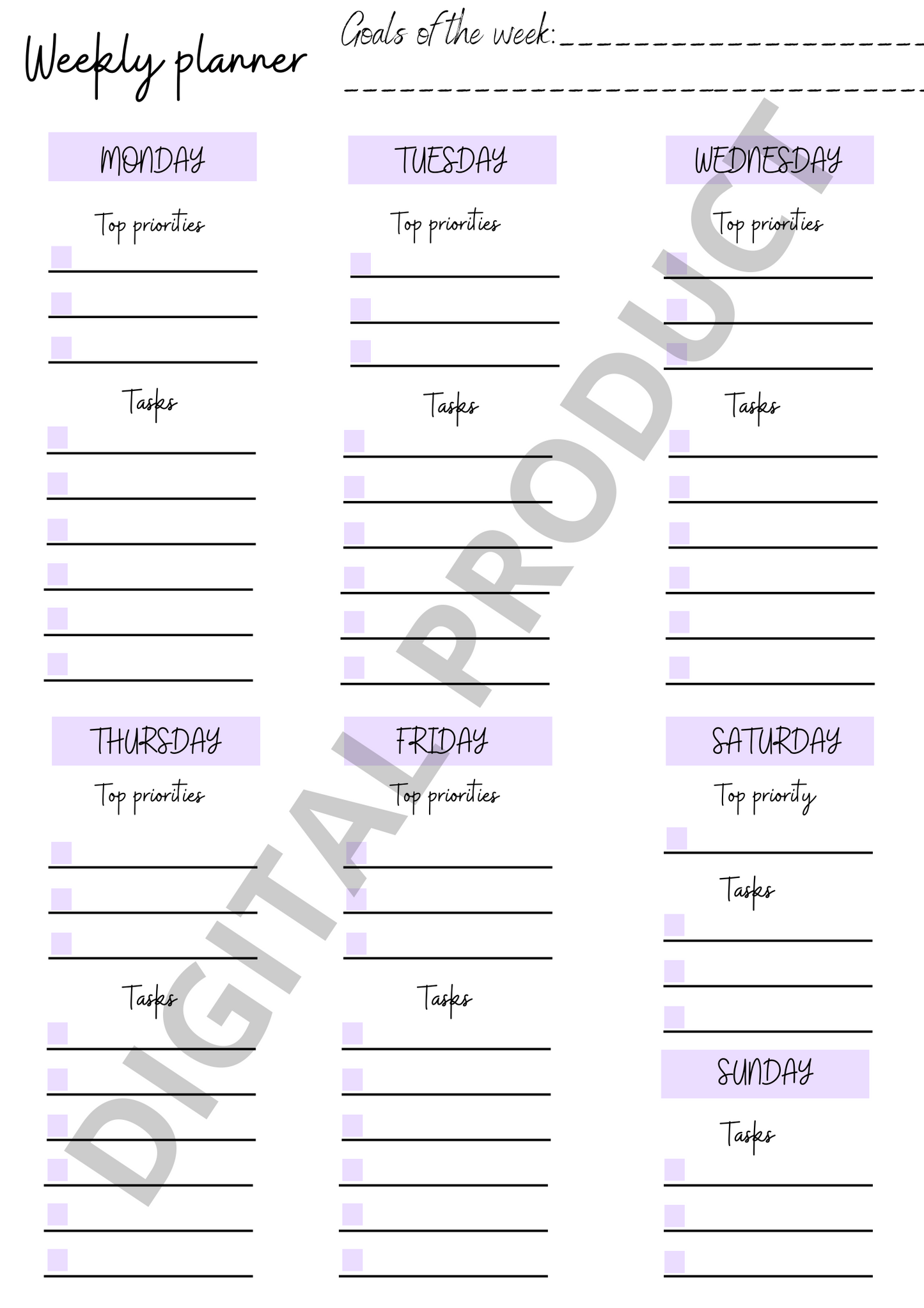 Weekly planner - purple