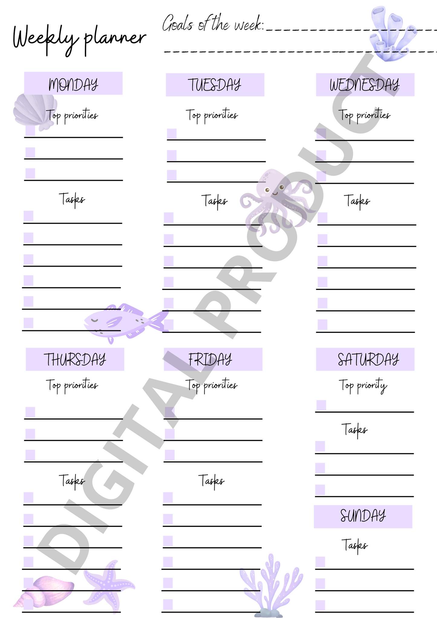 Weekly planner - purple ocean