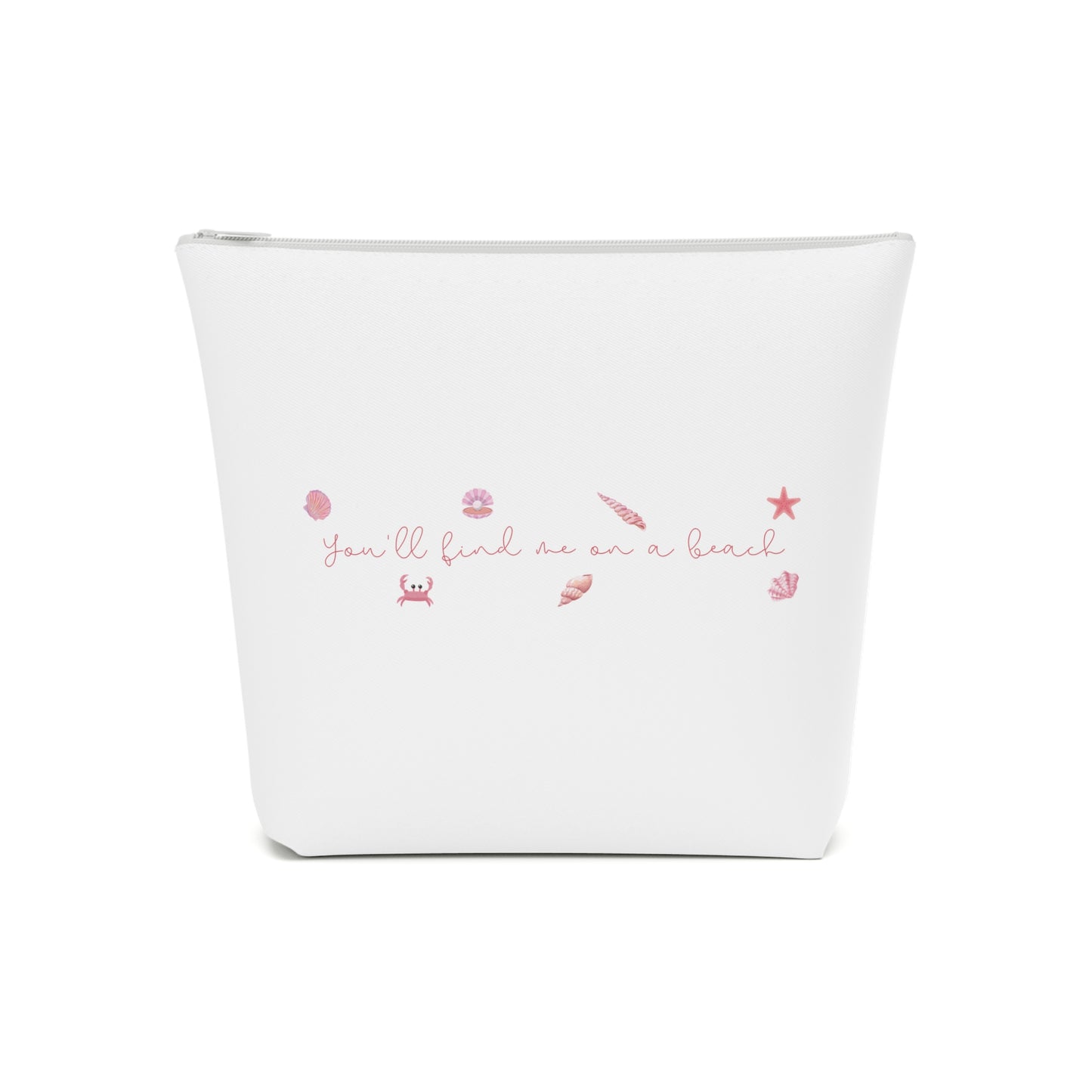 Beach girl aesthetic cosmetic bag - pearl pink text