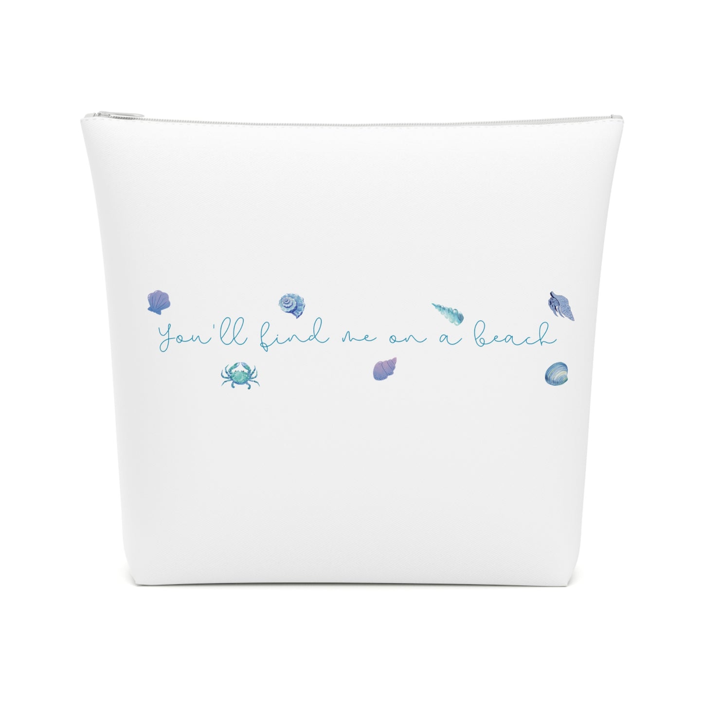 Beach girl aesthetic cosmetic bag - ocean blue text