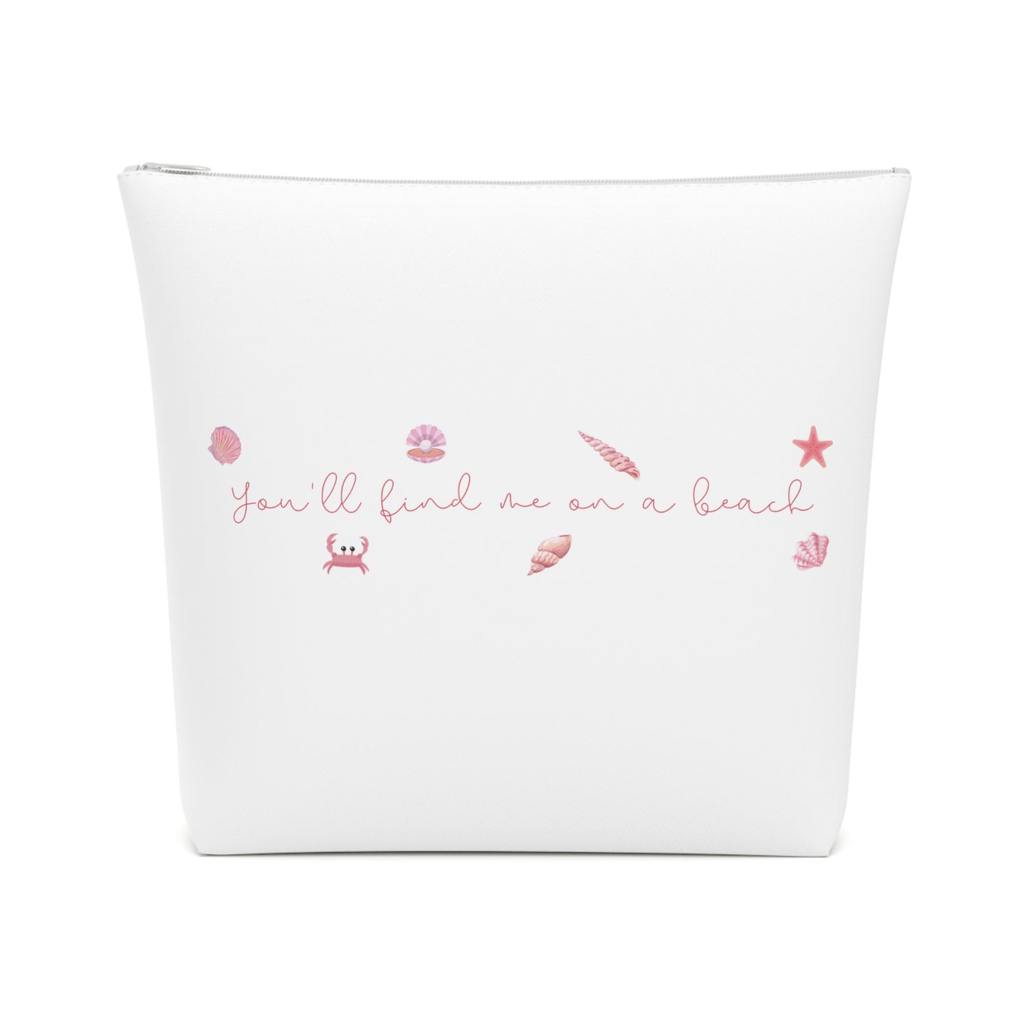 Beach girl aesthetic cosmetic bag - pearl pink text