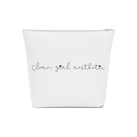 Clean girl aesthetic cosmetic bag - black text