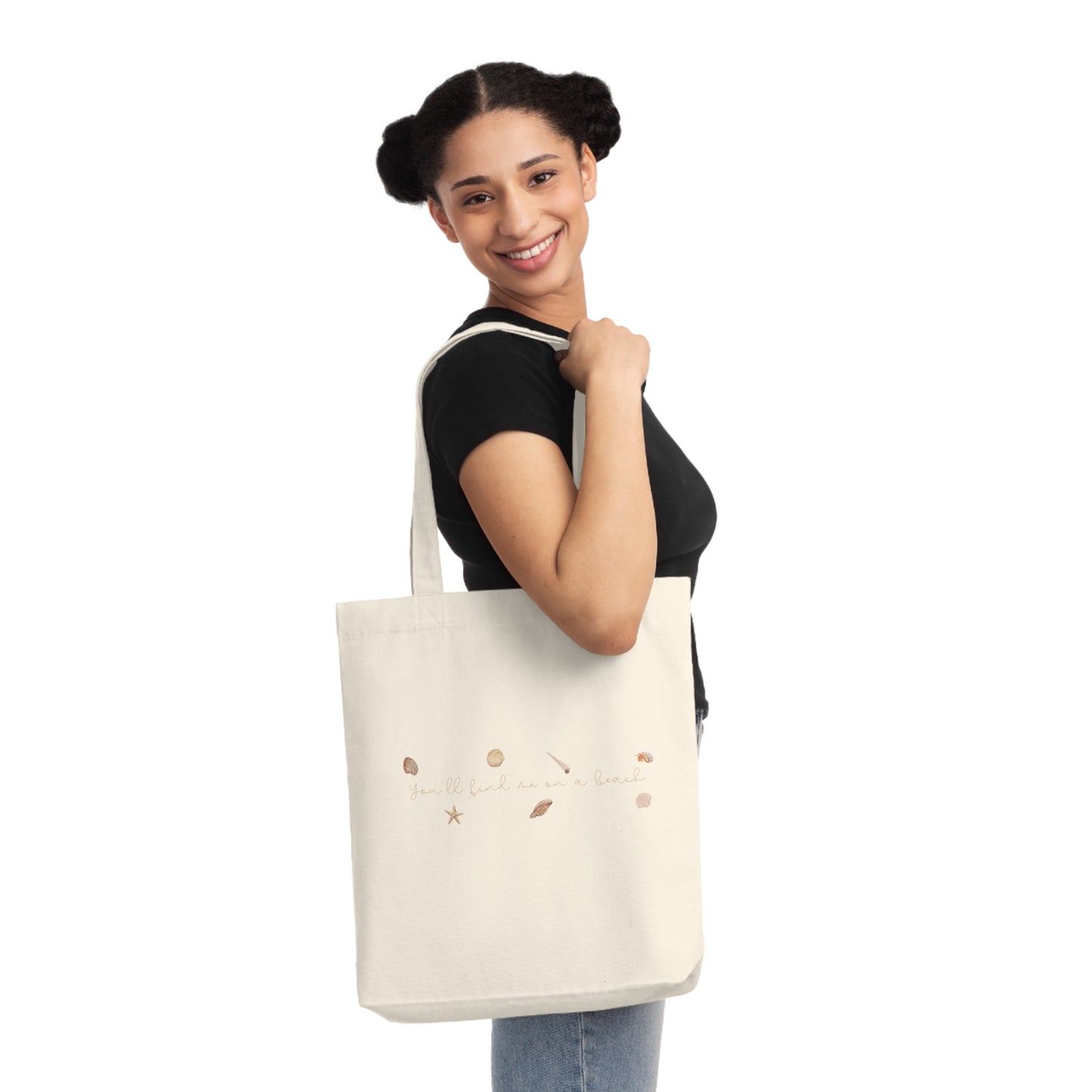 Beach girl aesthetic eco tote bag - sand beige text