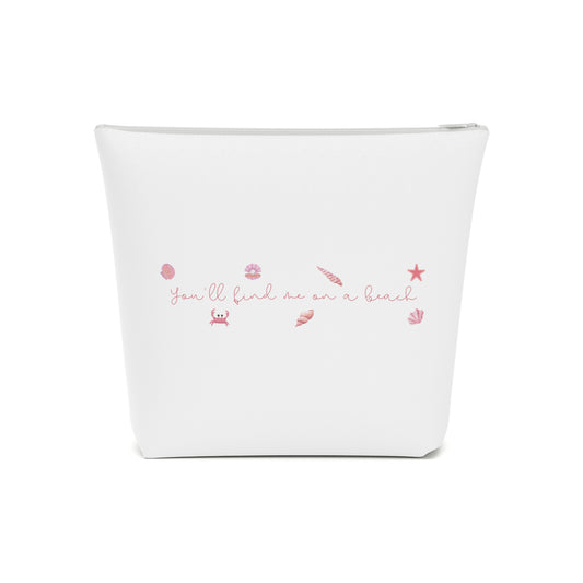 Beach girl aesthetic cosmetic bag - pearl pink text