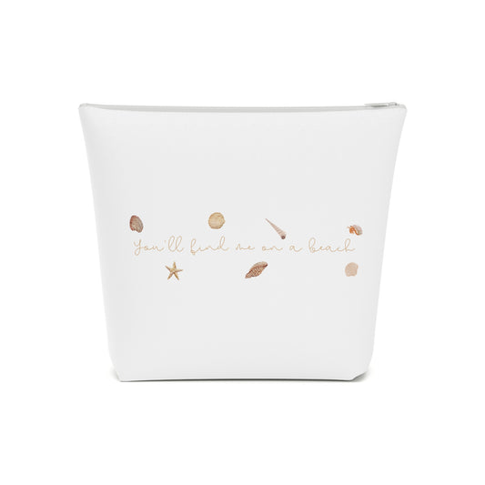Beach girl aesthetic cosmetic bag - sand beige text