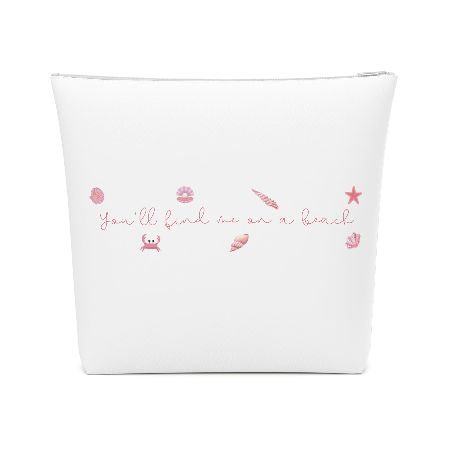 Beach girl aesthetic cosmetic bag - pearl pink text