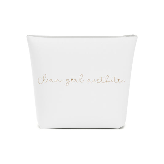 Clean girl aesthetic cosmetic bag - beige text