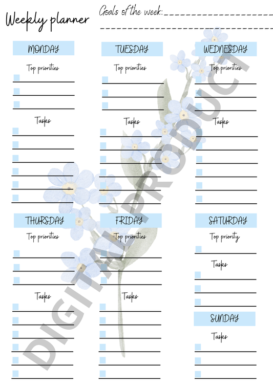 Weekly planner - blue flower