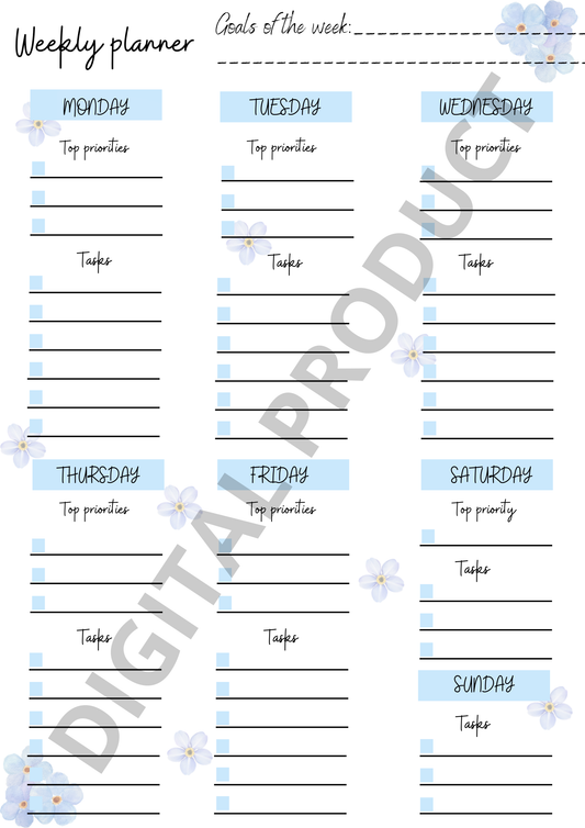 Weekly planner - blue flowers