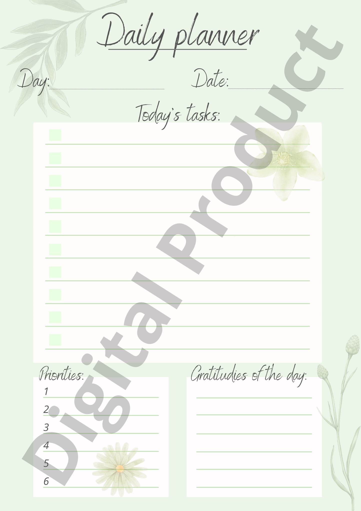Daily planner - green flowers