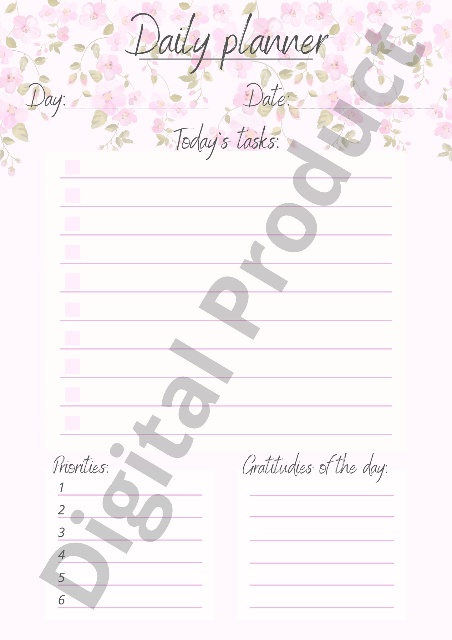 Daily planner - pink flowers