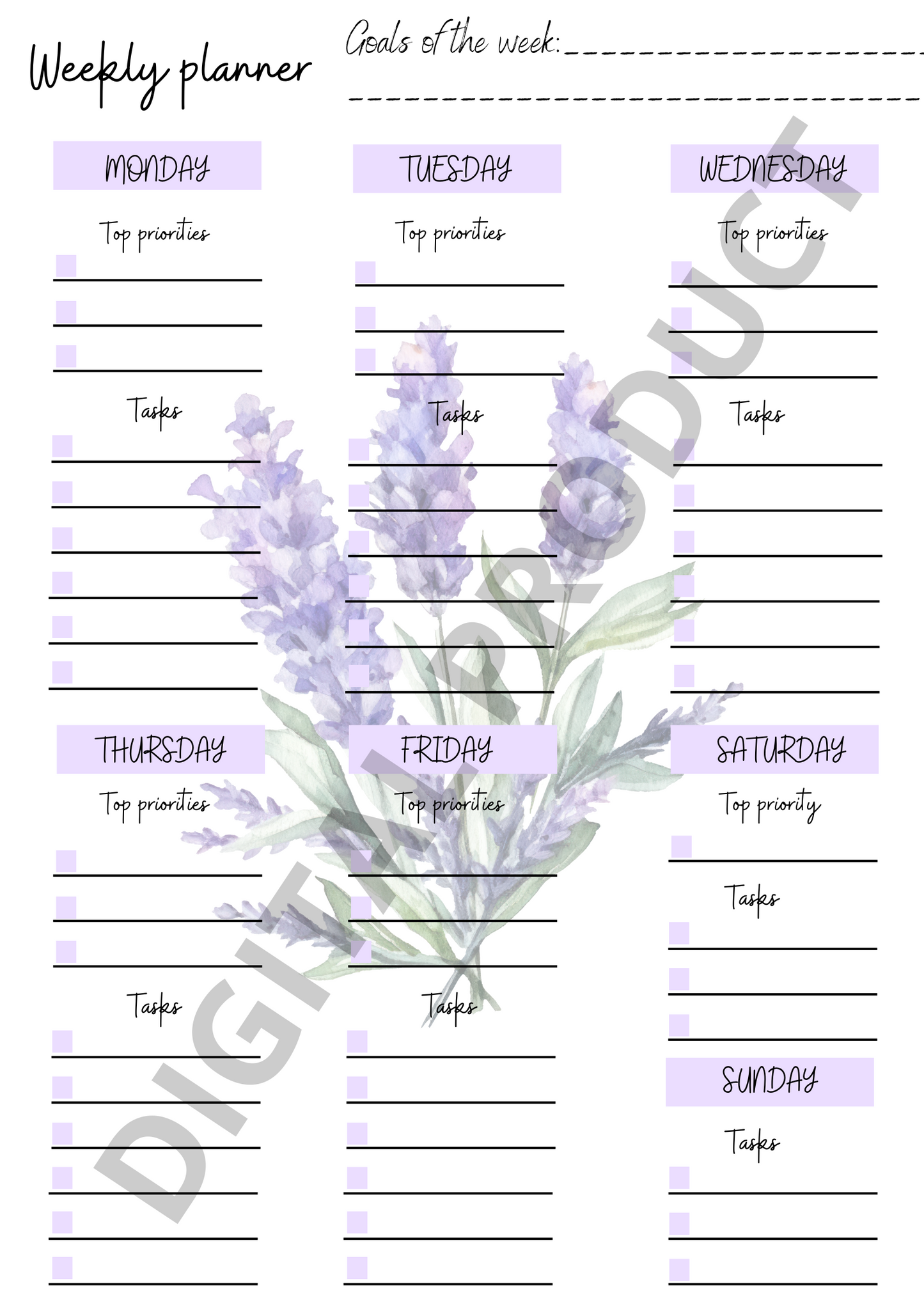 Weekly planner - purple levander