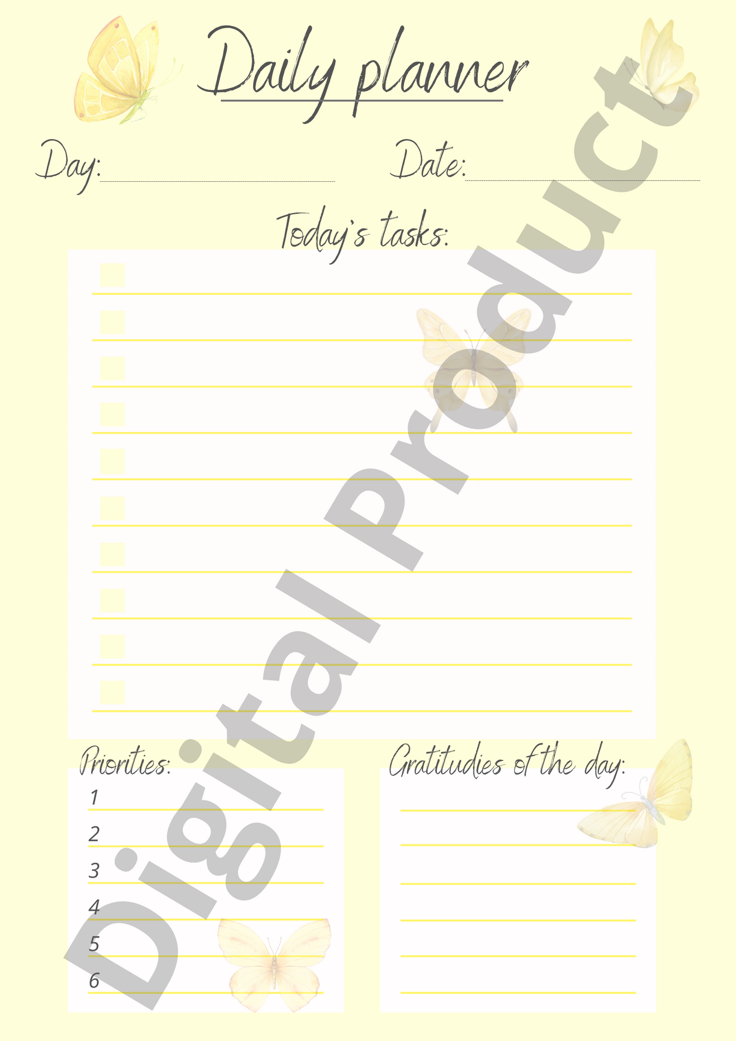Daily planner - yellow butterflies