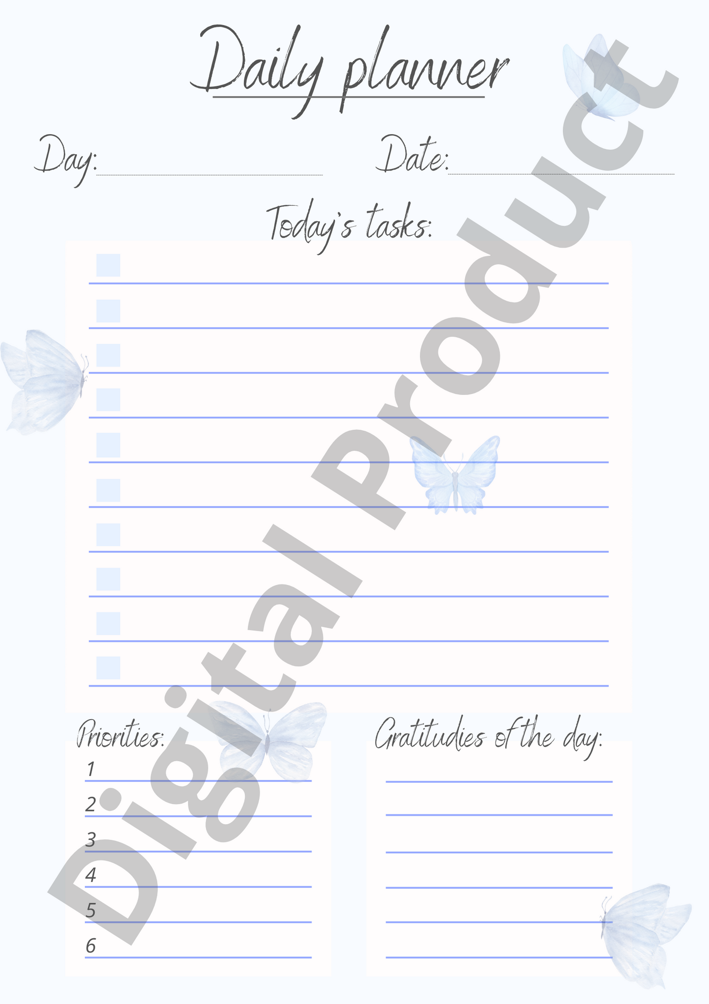 Daily planner - blue butterflies