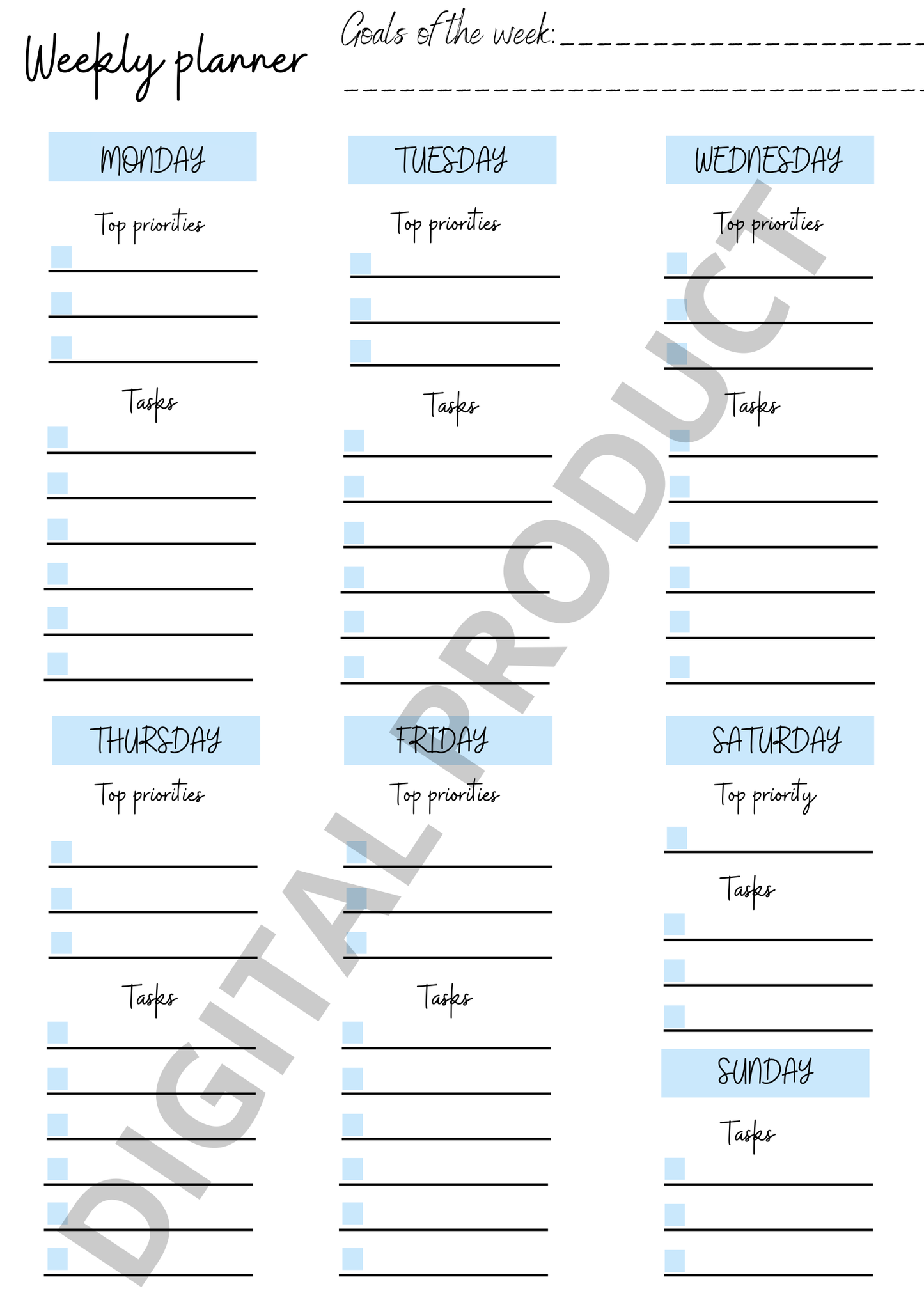 Weekly planner - blue
