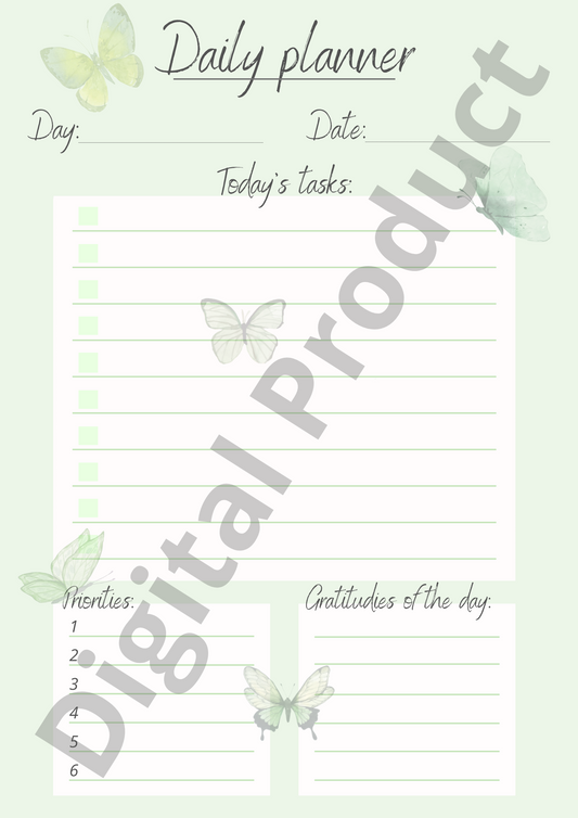 Daily planner - green butterflies