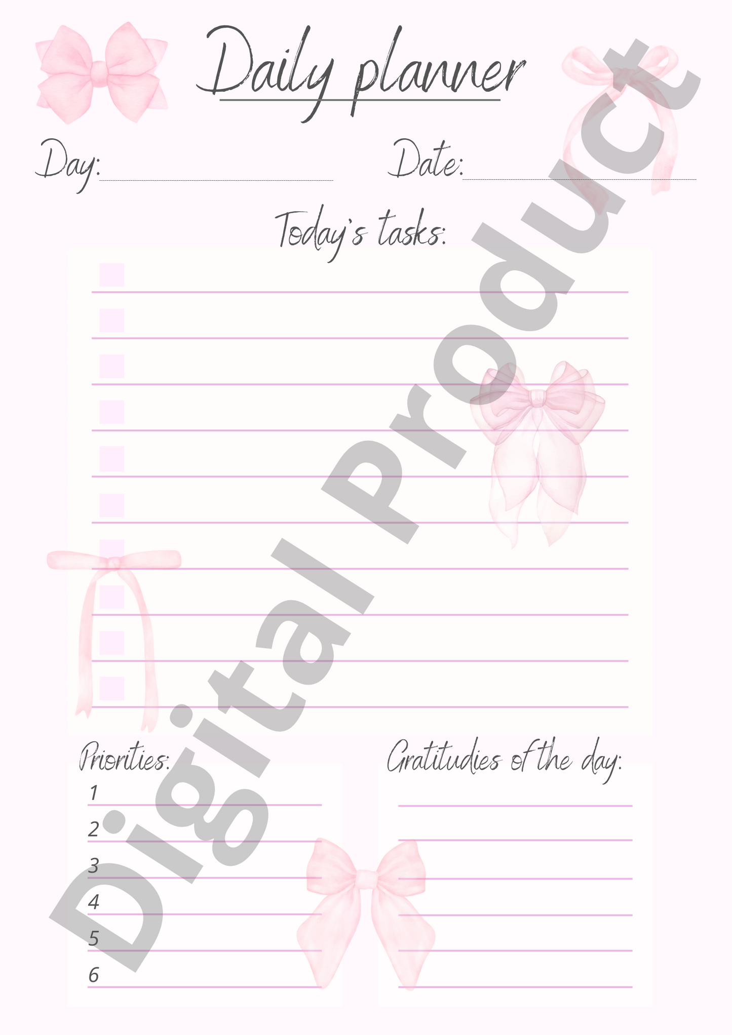 Daily planner - pink bows