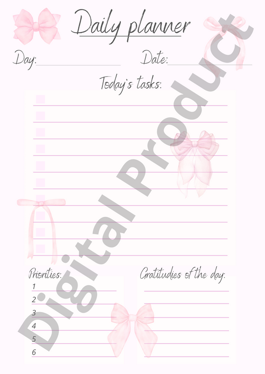 Daily planner - pink bows