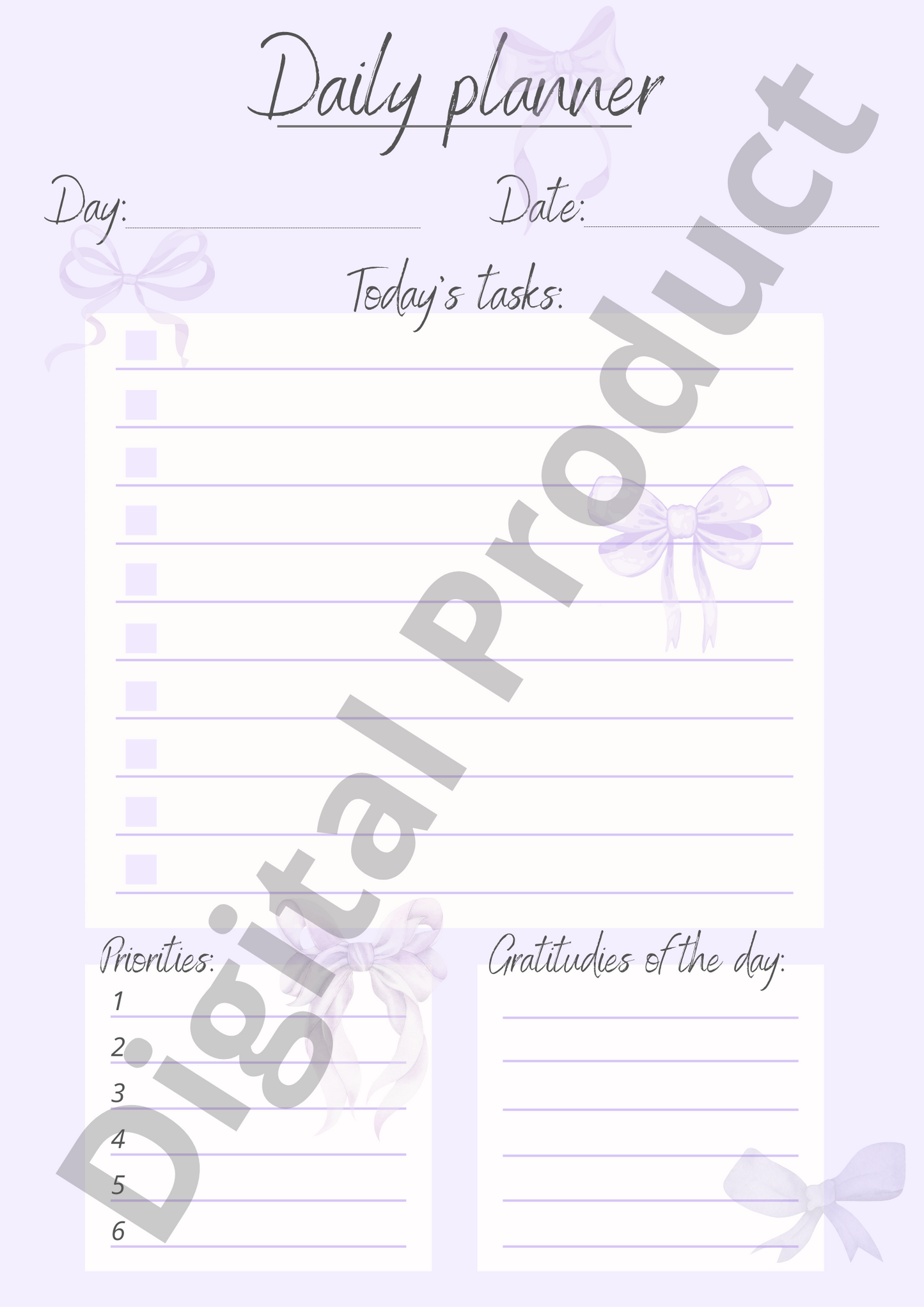 Daily planner - purple bows