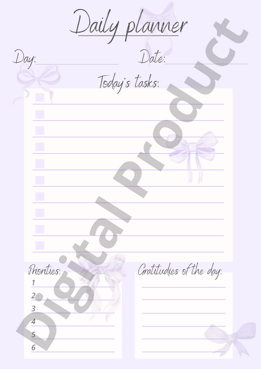 Daily planner - purple bows