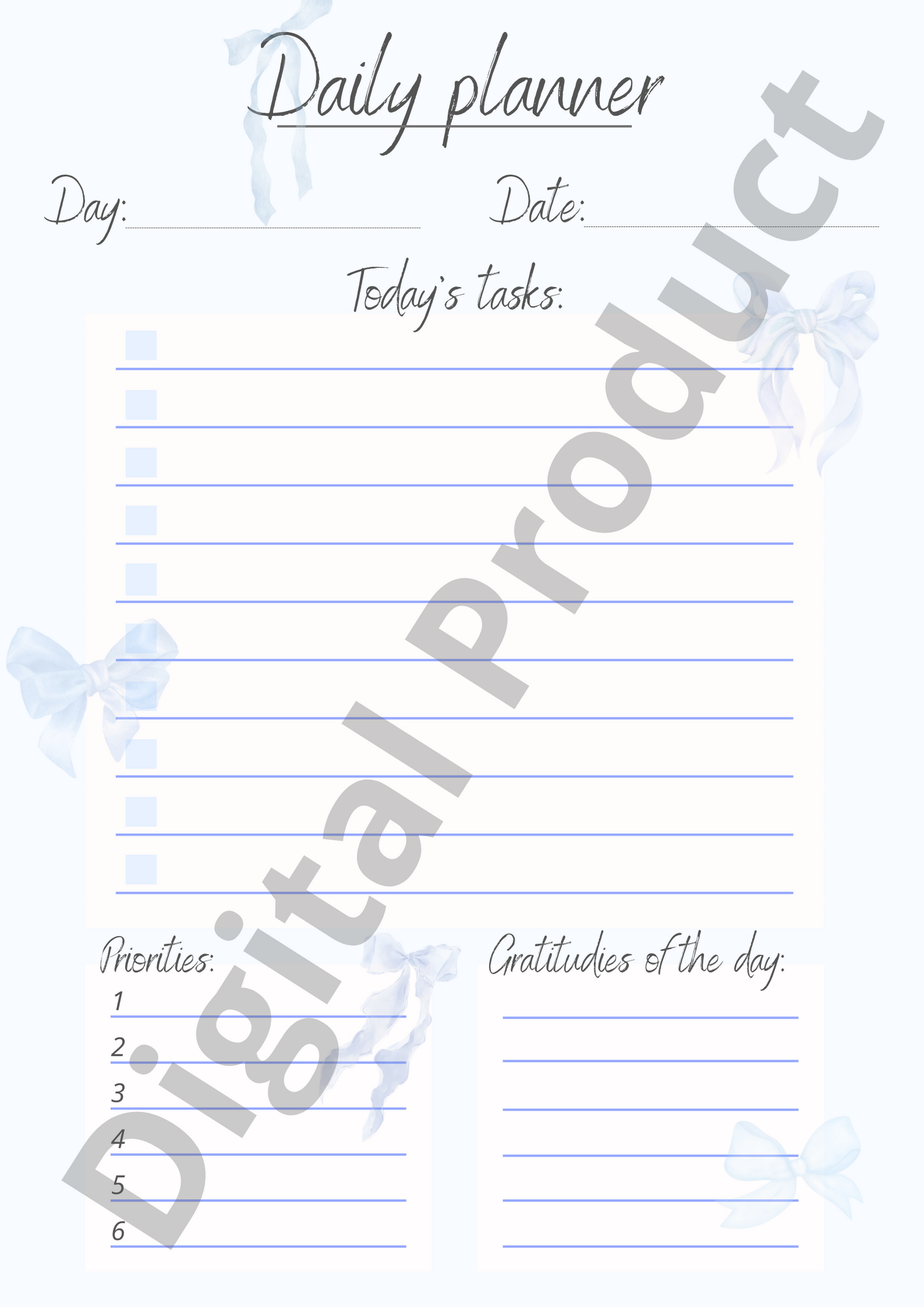 Daily planner - blue bows