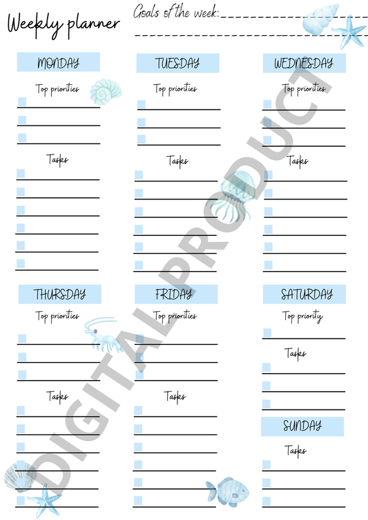 Weekly planner - blue ocean