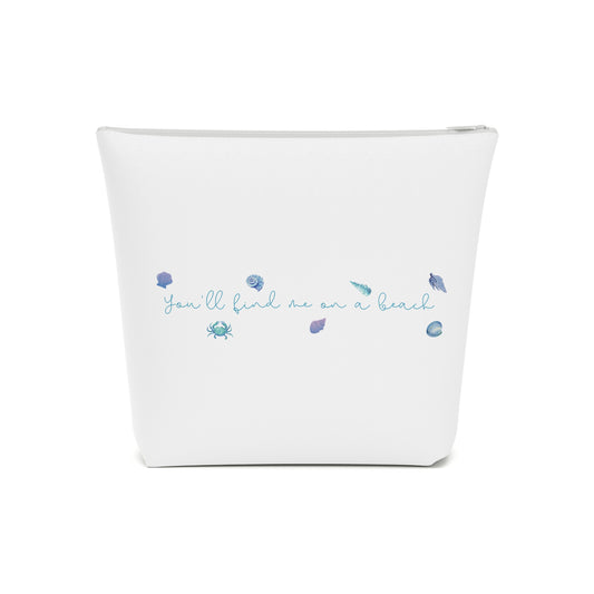 Beach girl aesthetic cosmetic bag - ocean blue text