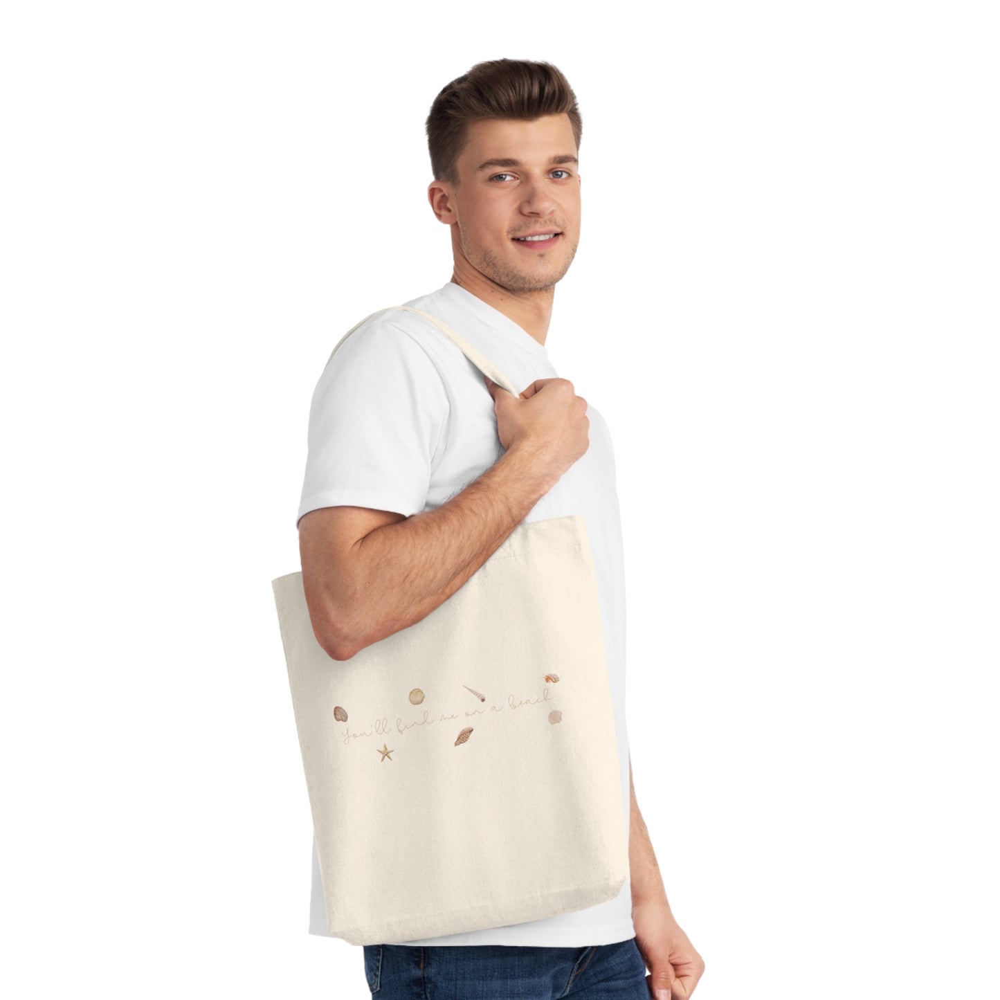 Beach girl aesthetic eco tote bag - sand beige text