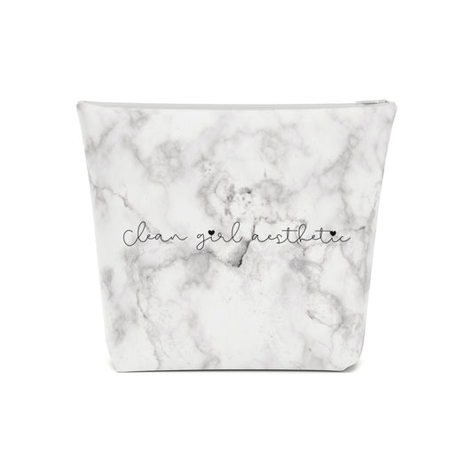 Clean girl aesthetic cosmetic bag - white marble