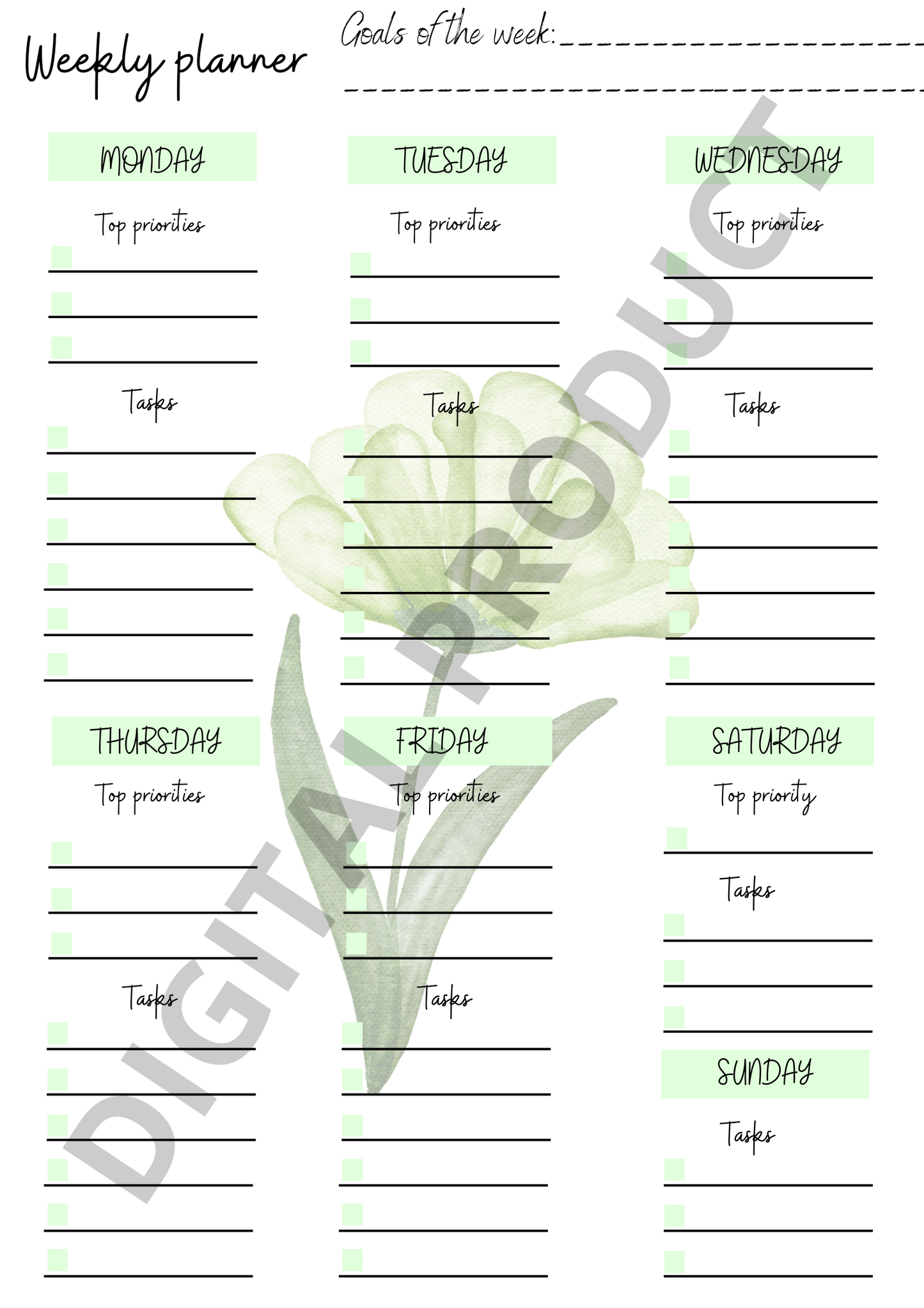 Weekly planner - green flower