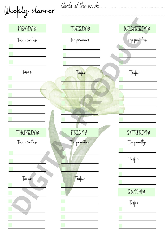 Weekly planner - green flower