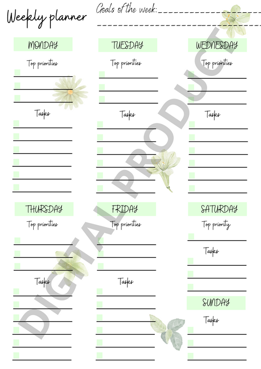 Weekly planner - green flowers