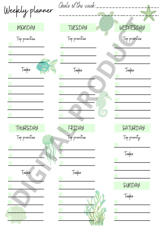 Weekly planner - green ocean