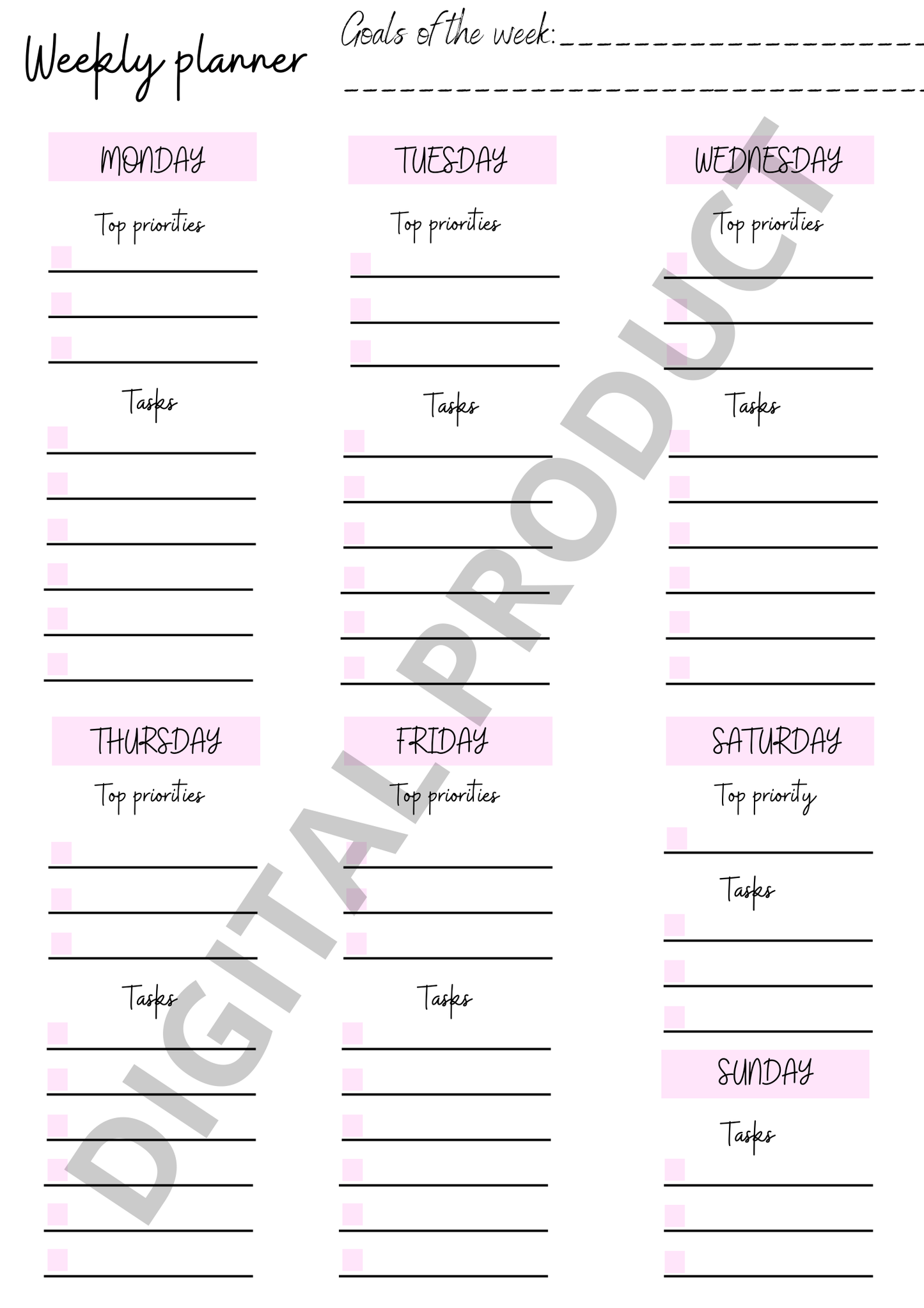 Weekly planner - pink