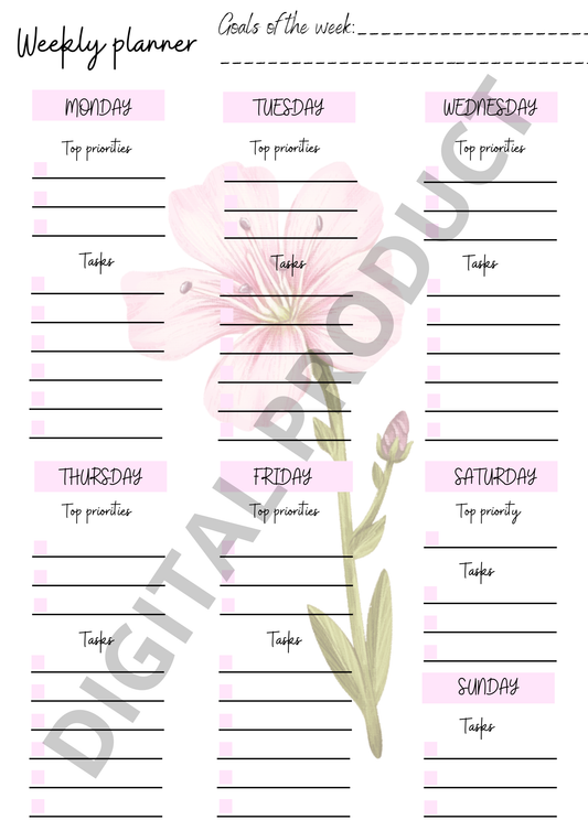 Weekly planner - pink flower