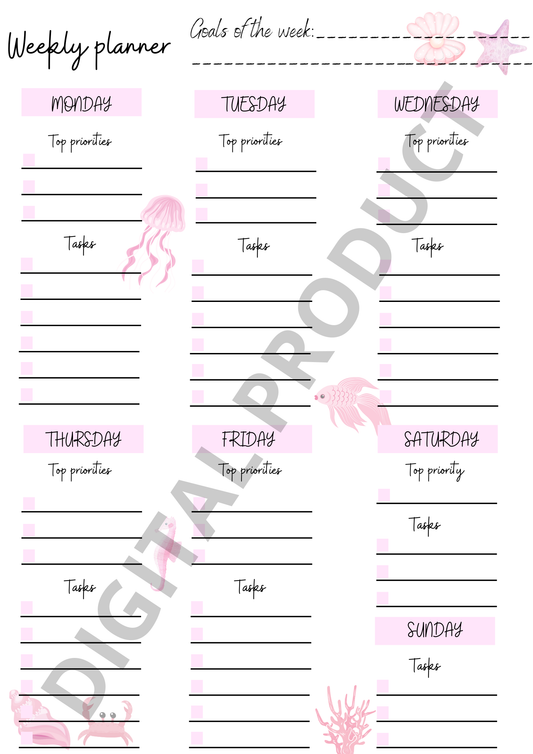 Weekly planner - pink ocean