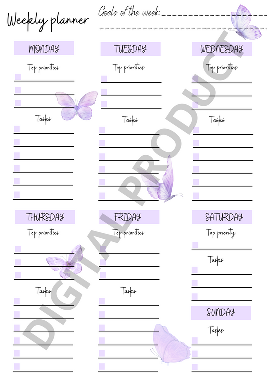 Weekly planner - purple butterflies