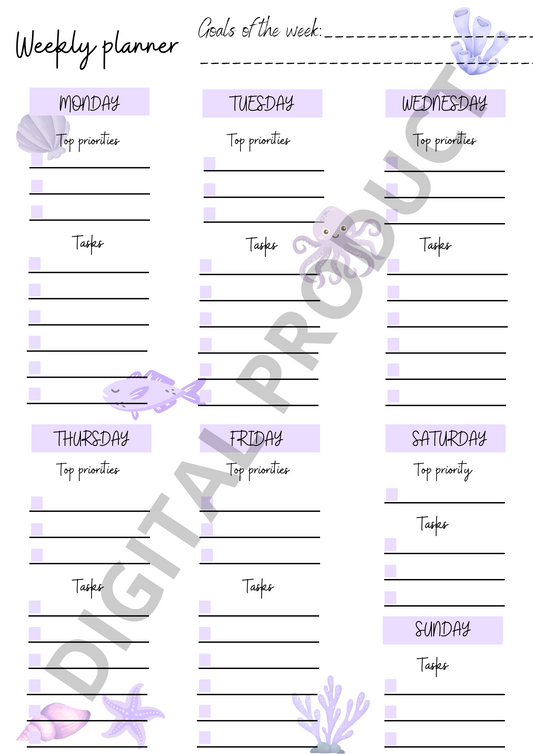 Weekly planner - purple ocean