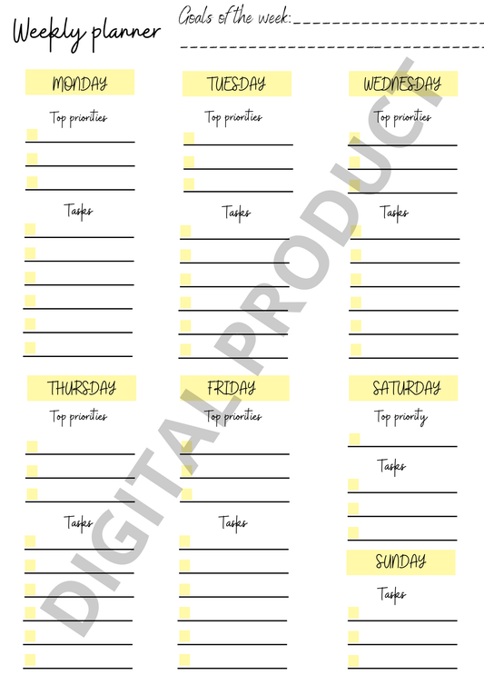 Weekly planner - yellow
