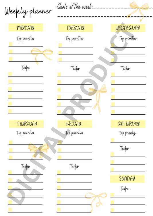 Weekly planner - yellow bows