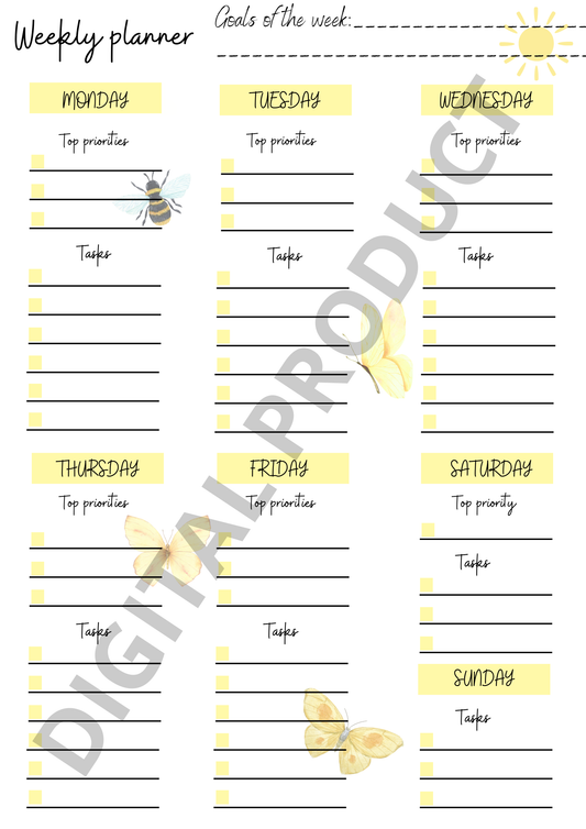 Weekly planner - yellow butterflies