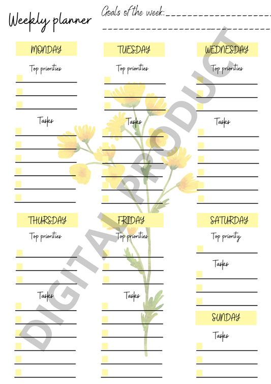 Weekly planner - yellow flower