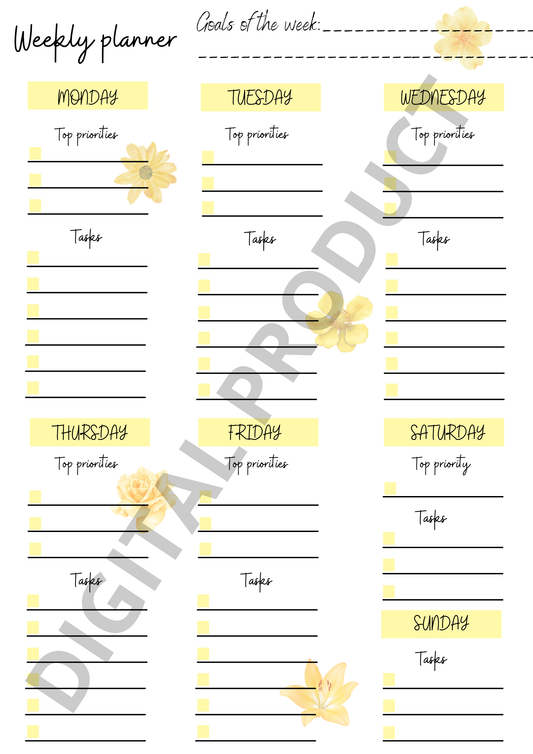 Weekly planner - yellow flowers