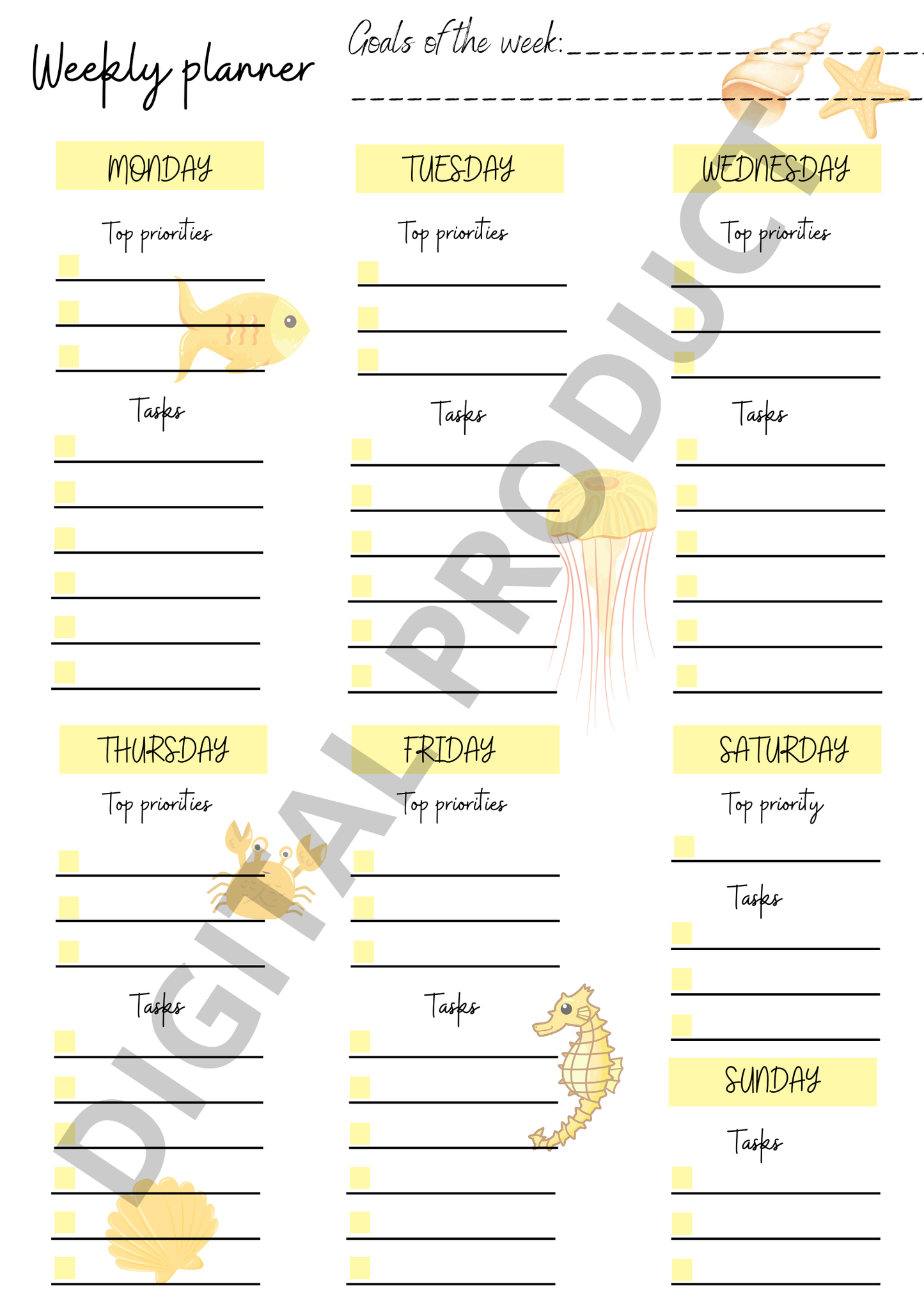 Weekly planner - yellow ocean